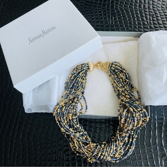 Vintage Art Deco Multi-Strand Gold & Black Seed Bead Torsade Statement N… - Picture 3 of 7